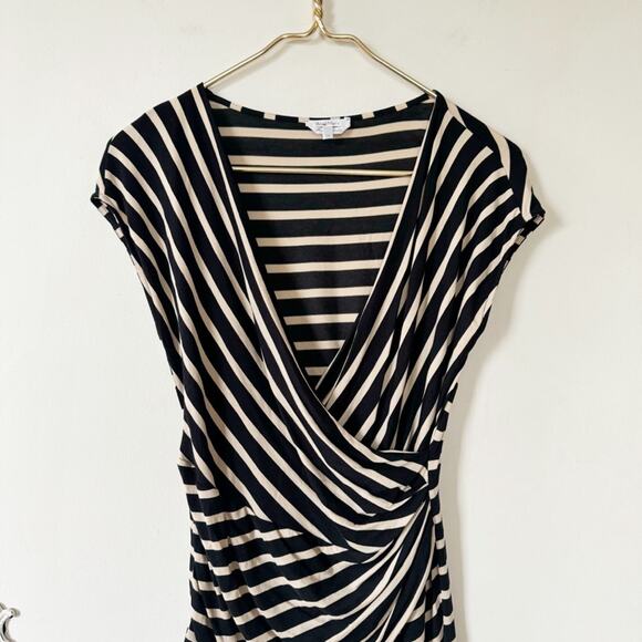 MaxMara Black and Tan Striped Faux Wrap Top M - Picture 2 of 7
